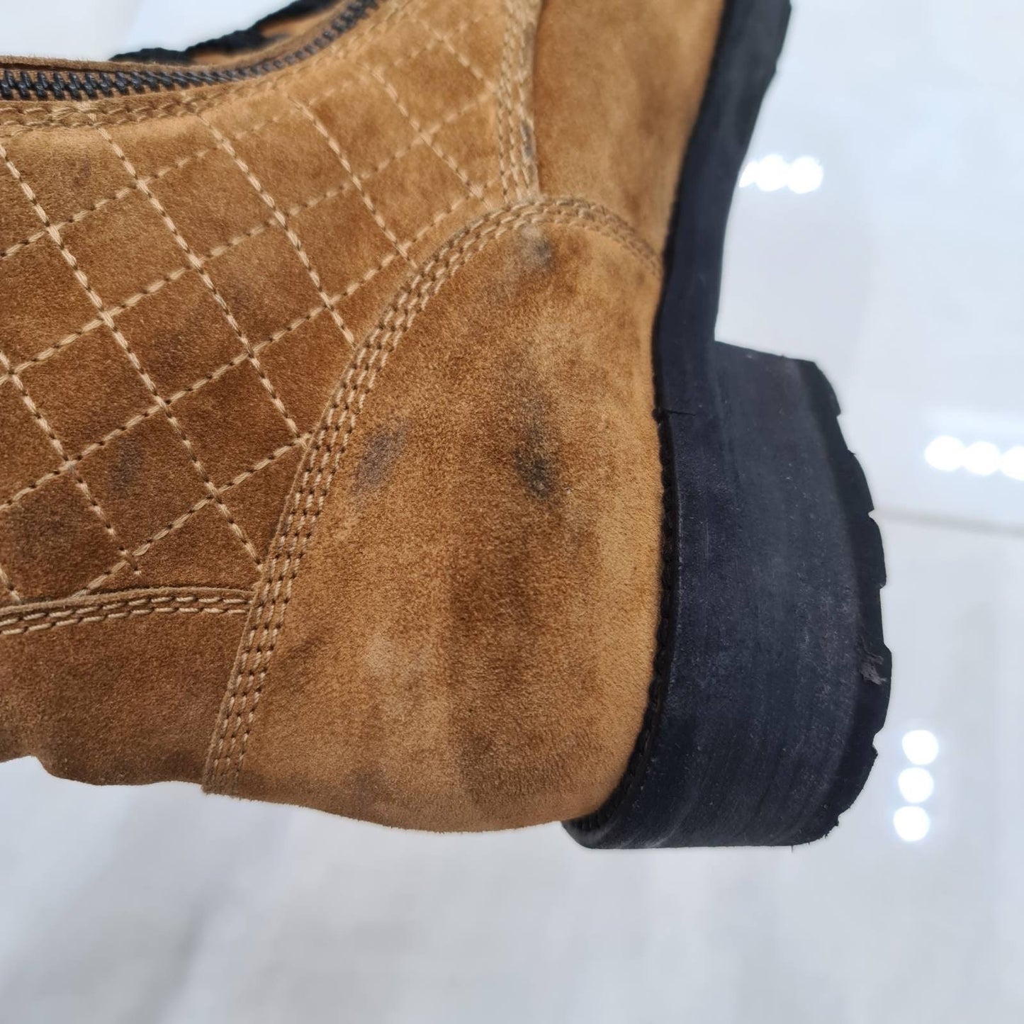 CHANEL 2012 Brown Suede Mid-Calf Combat Boots Size 38.5 pre-owned