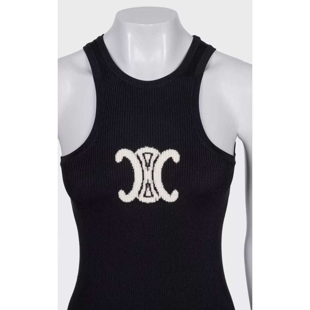 Celine Black Logo Bodycon Silk Blend Dress - Size M Pre-owned