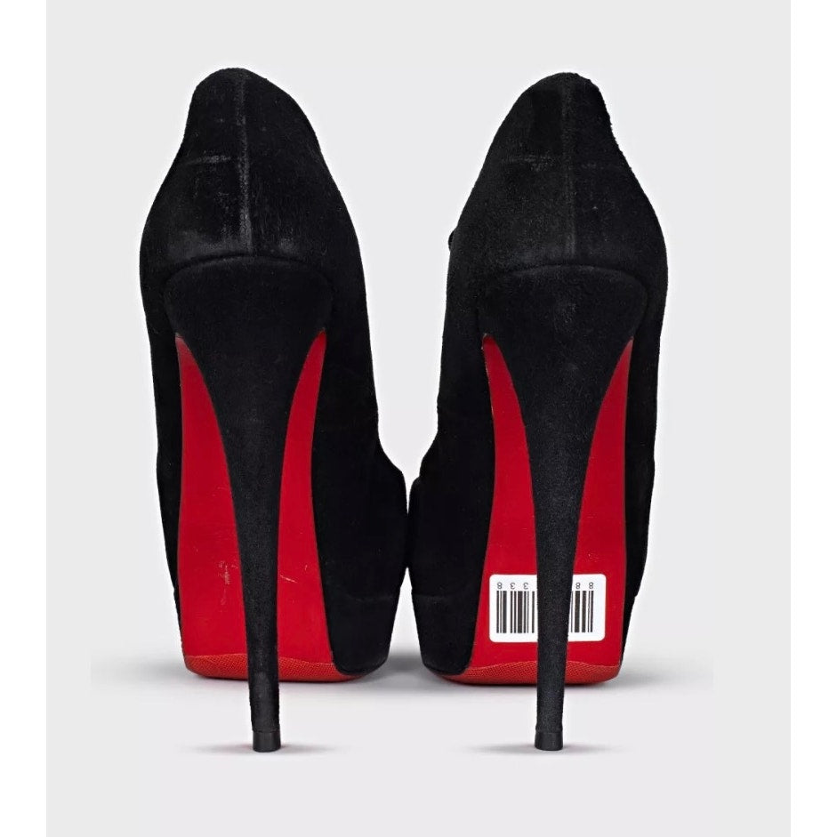 Christian Louboutin Black Suede Open-Toe Stiletto Heels Size 40 Pre-owned