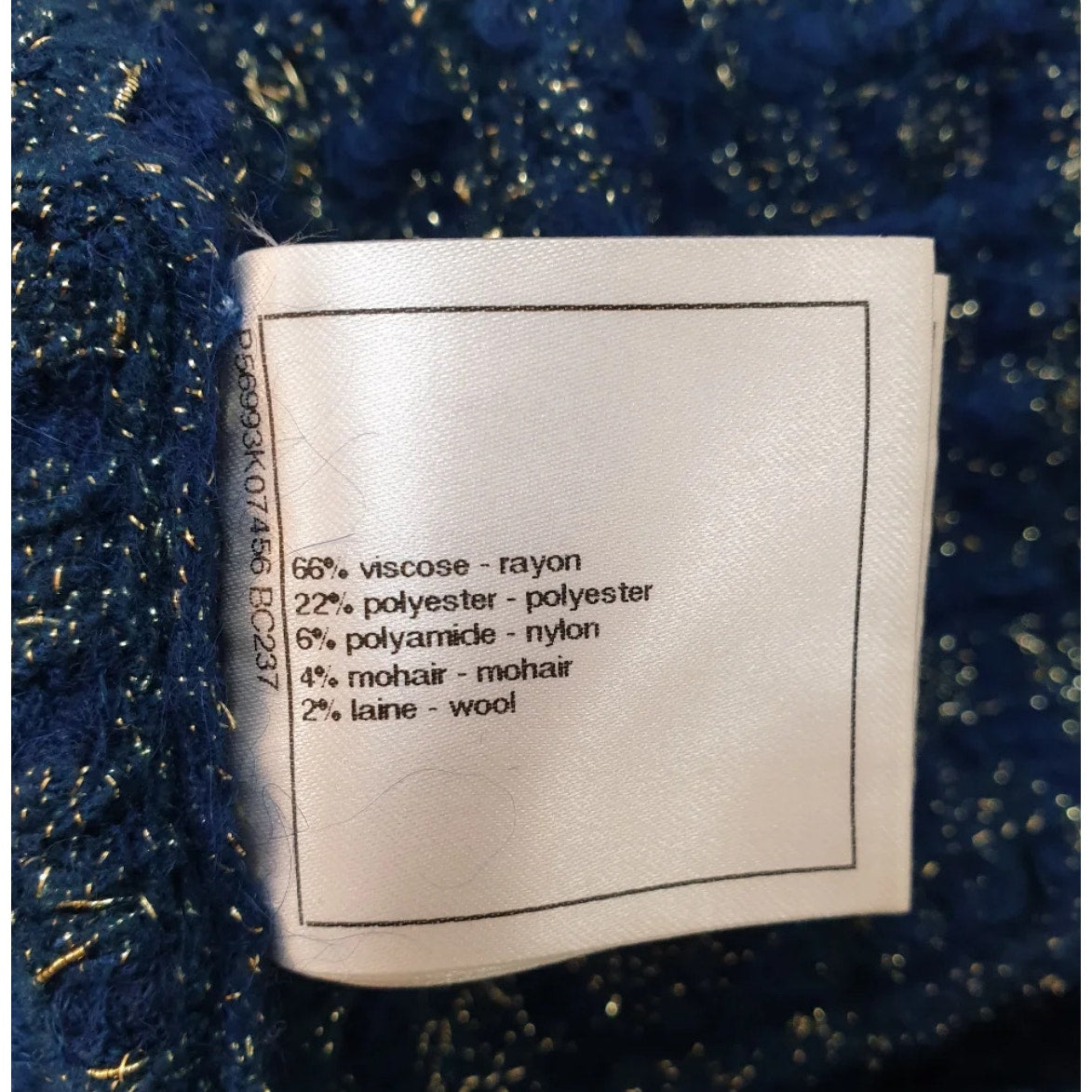 CHANEL Blue Viscose 2017 17A COSMOPOLITE Lerex Tweed Dress Sz.44 Pre-owned