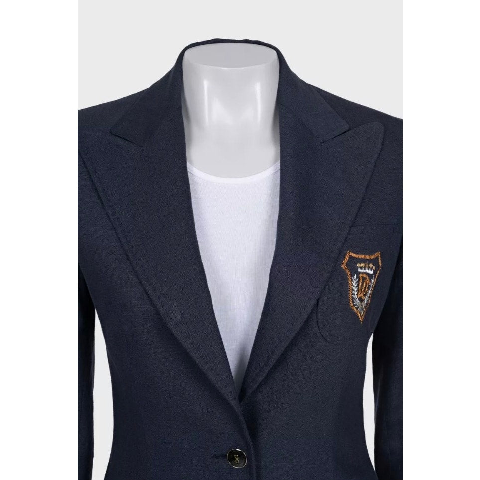 Dolce & Gabbana Blue Linen Embroidered Fitted Jacket - IT38/XS pre-owned
