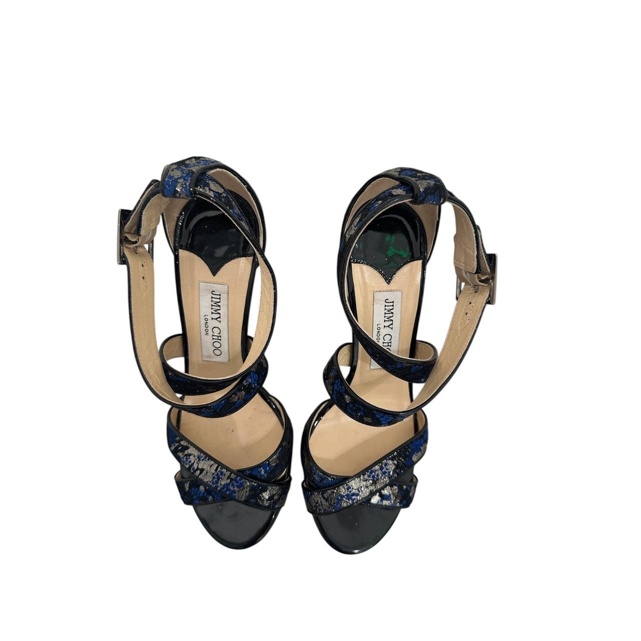 Jimmy Choo Blue Crossover Strap Sandals - Sz 37.5 Pre-owned