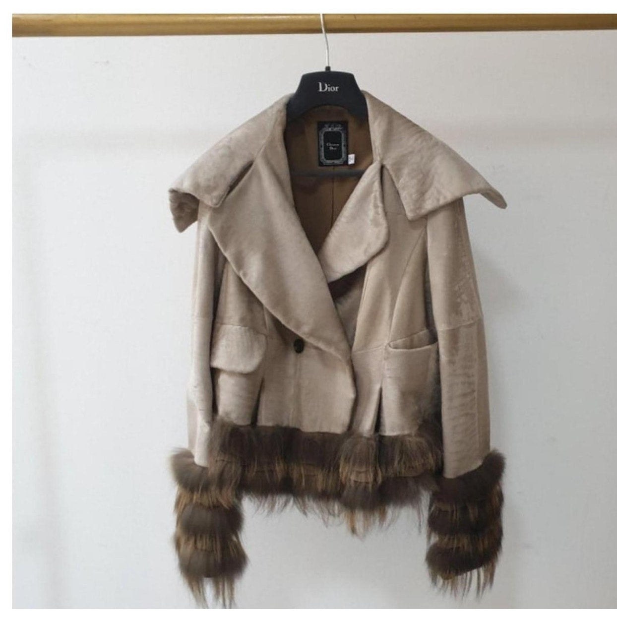 Christian Dior Beige Leather Fox Trimmed Jacket Sz.36 Pre-owned