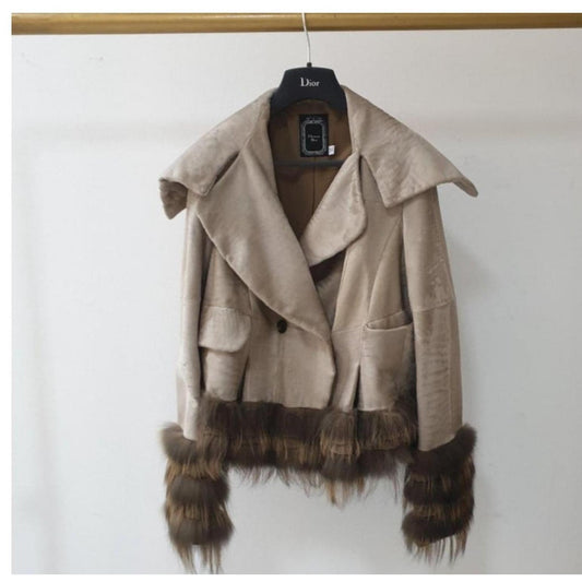 Christian Dior Beige Leather Fox Trimmed Jacket Sz.36 Pre-owned