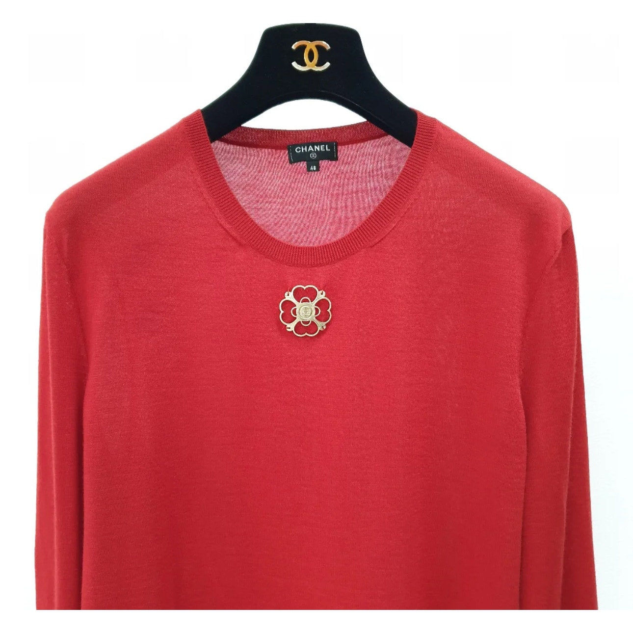 Chanel Red Cashmere Jumper Sz.48 pre-owned