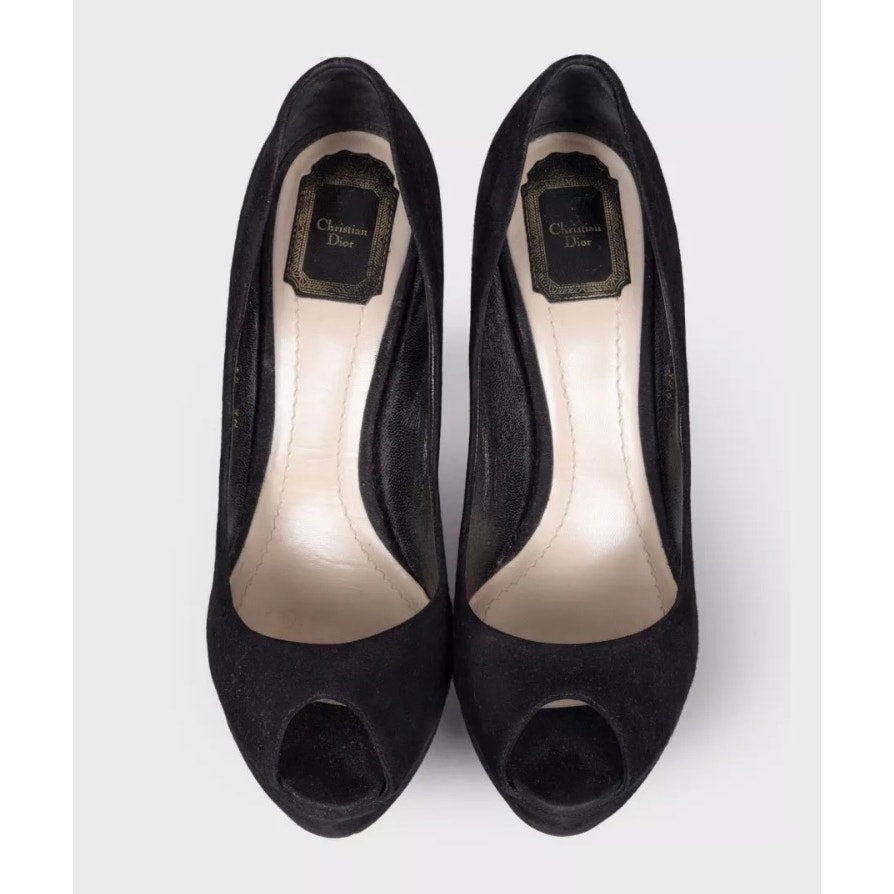 Christian Dior Black Suede Open Toe Pumps Sz.39.5 Pre-owned