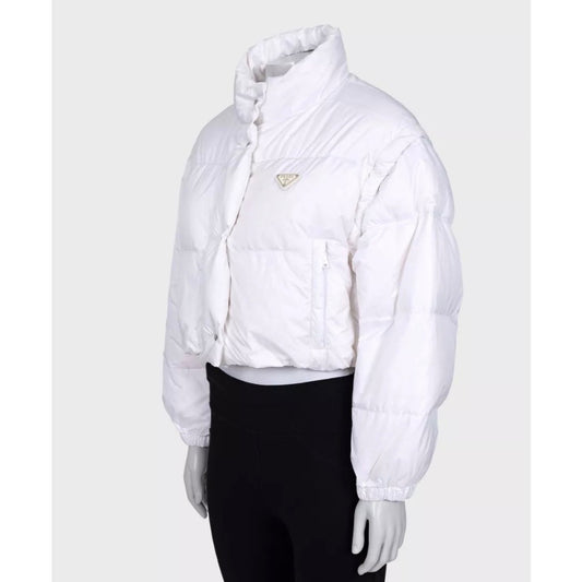 Prada Cropped Logo Down Jacket White IT 38 / XS Pre-owned