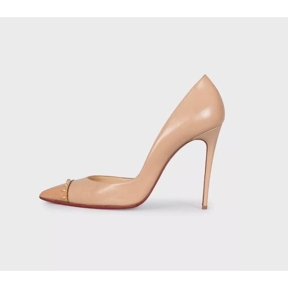 Christian Louboutin Culturella Beige Leather Spike Pumps Sz.38 pre-owned