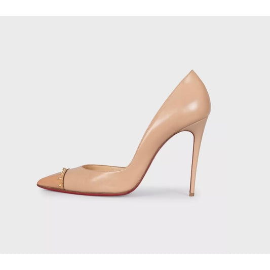 Christian Louboutin Culturella Beige Leather Spike Pumps Sz.38 pre-owned