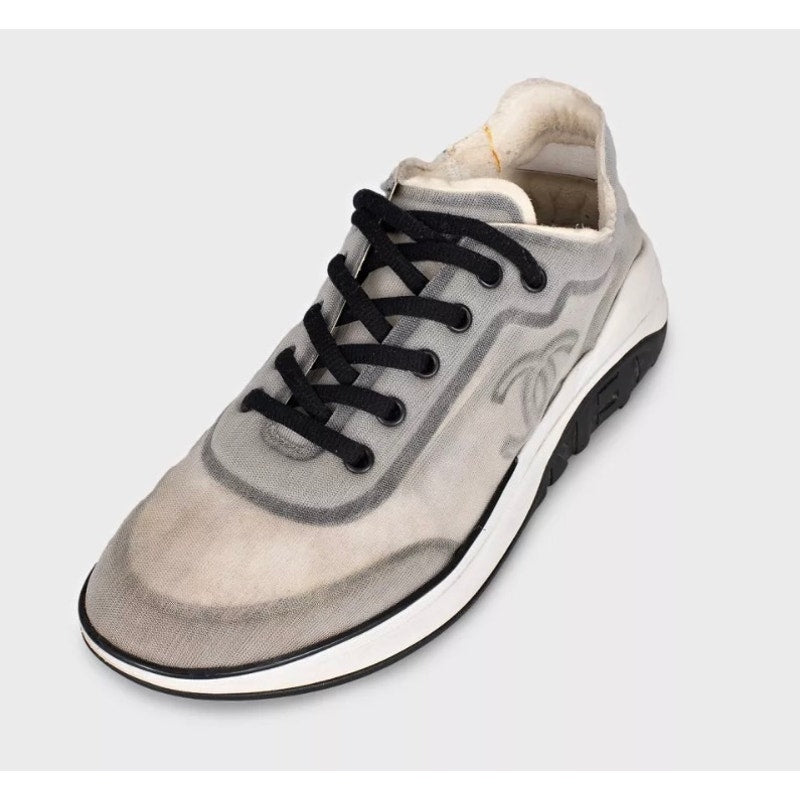 Chanel Grey Mesh Textile Sneakers - Size 39 pre-owned