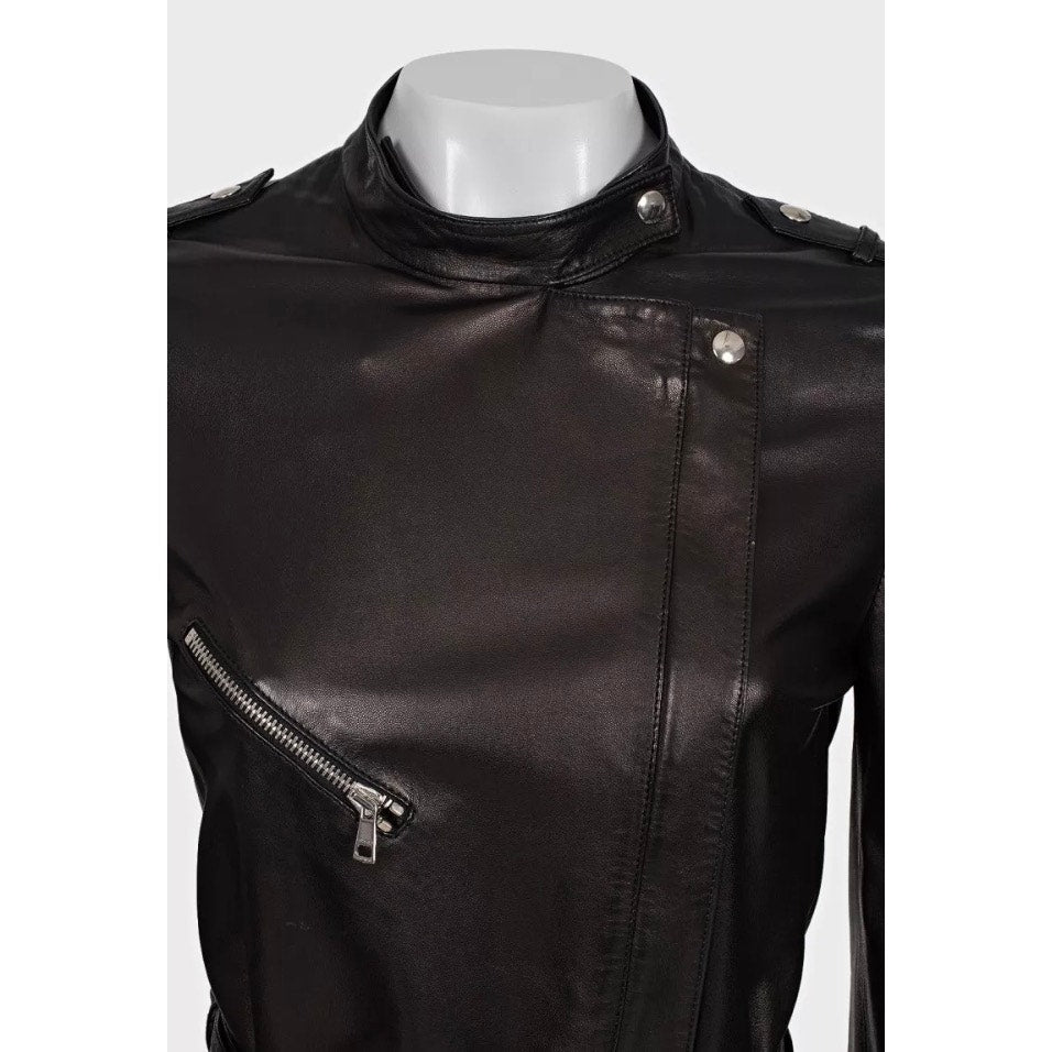 Gucci Black Leather Belted Jacket - IT 40 / S Pre-owned