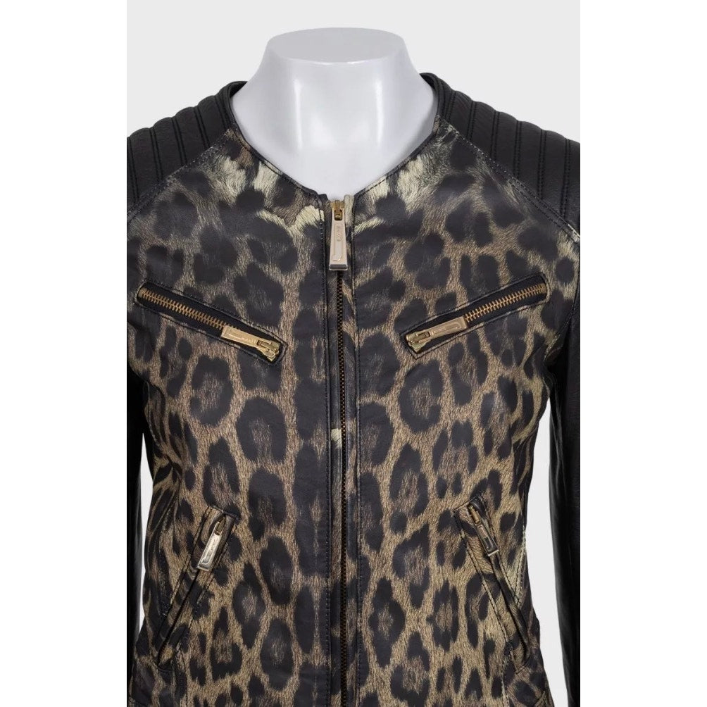 Just Cavalli Chic Animal Print Leather Jacket IT 42 Pre-owned