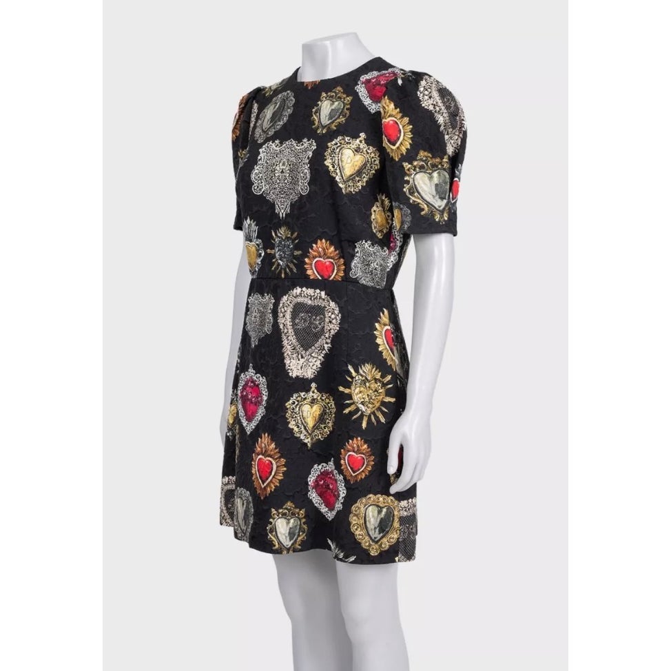 Dolce & Gabbana Black Printed Silk-Blend Lined Dress - Size L Pre-owned
