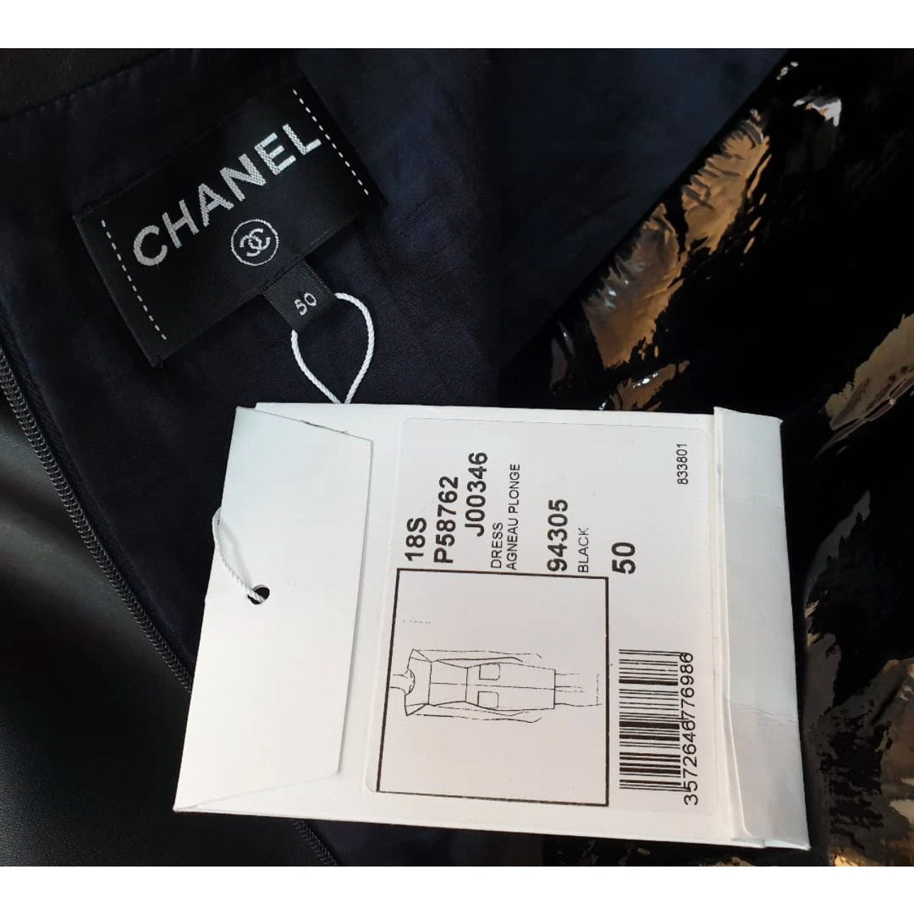 NWT Chanel 18S Black Lambskin Mini Dress Sz.50 pre-owned