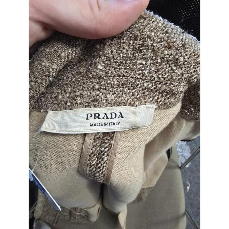 Elegant Prada Brown Silk Blend Dress & Jacket Set Sz.44 Pre-owned