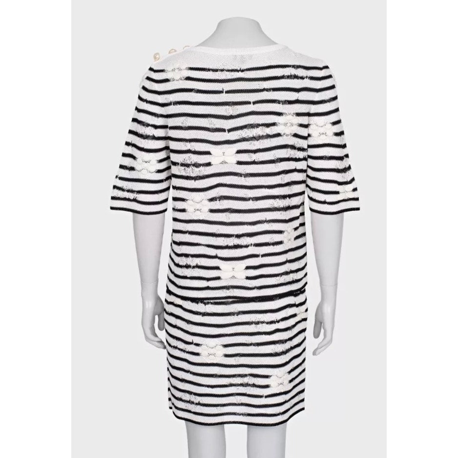 Chanel Black & White Striped Embroidered Suit Sz.36 Pre-owned