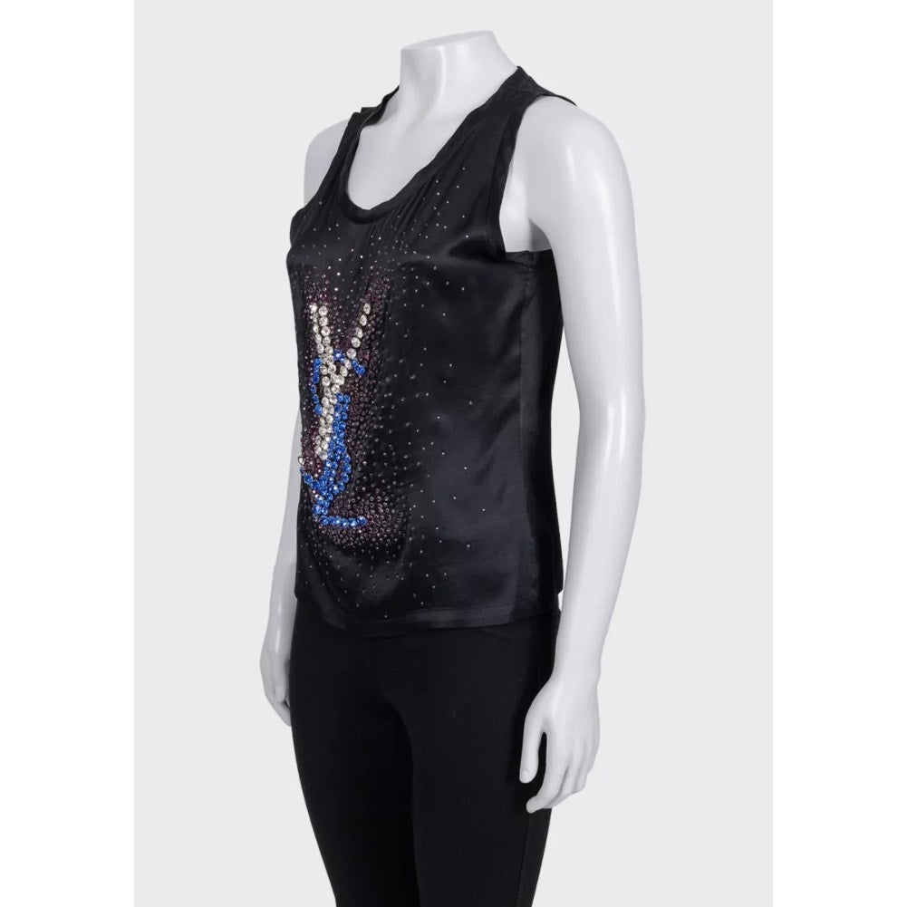 Vintage Yves Saint Laurent Crystal Embellished Silk Tank Top Sz.S Pre-owned