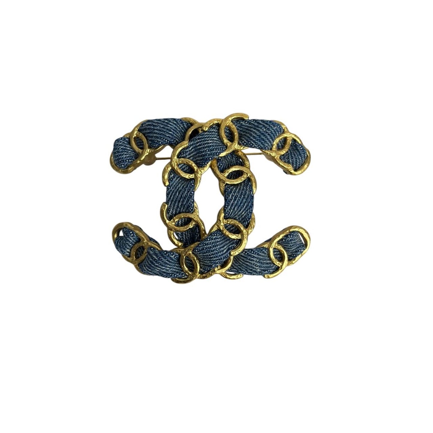 Chanel CC Denim Gold-Tone Chain Detail Brooch Pre-owned
