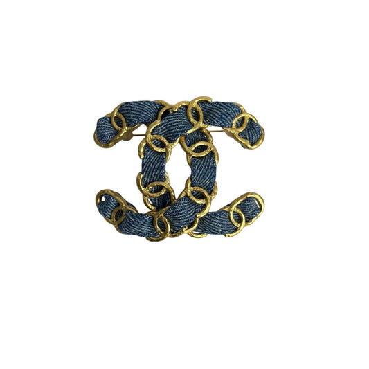 Chanel CC Denim Gold-Tone Chain Detail Brooch Pre-owned