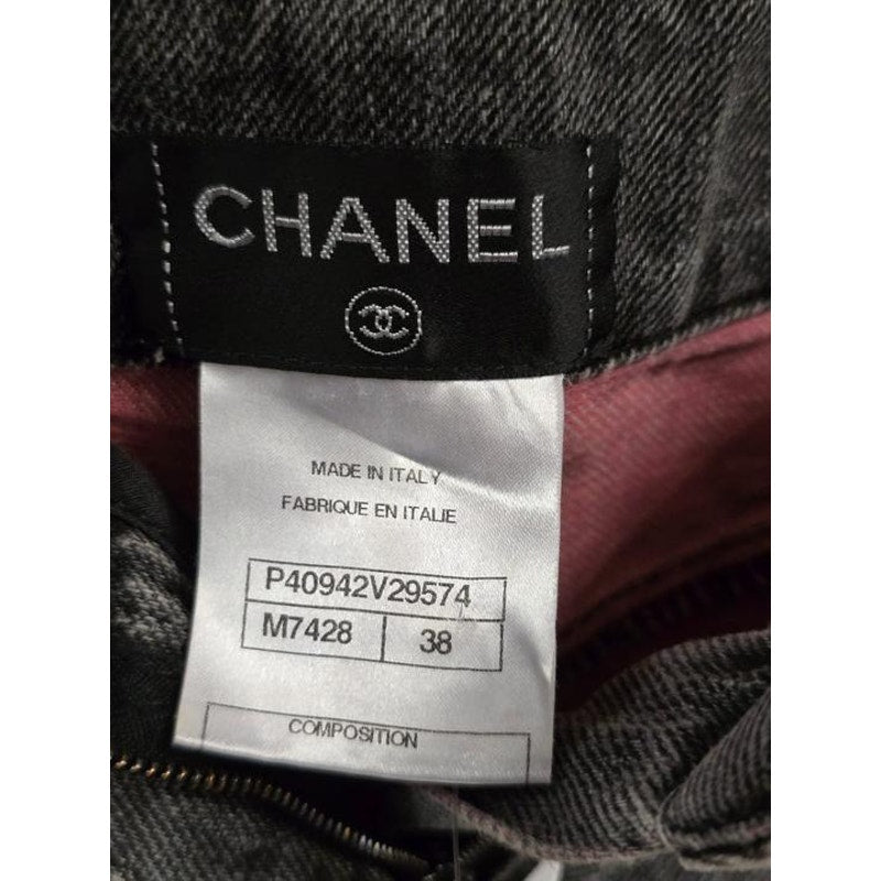 CHANEL Gray Distressed Denim Mini Skirt, FR 38 Pre-owned