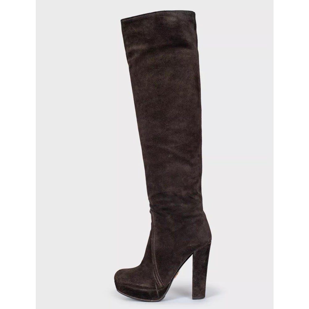 Prada Brown Suede Knee-High Boots - EU 35 Pre-owned