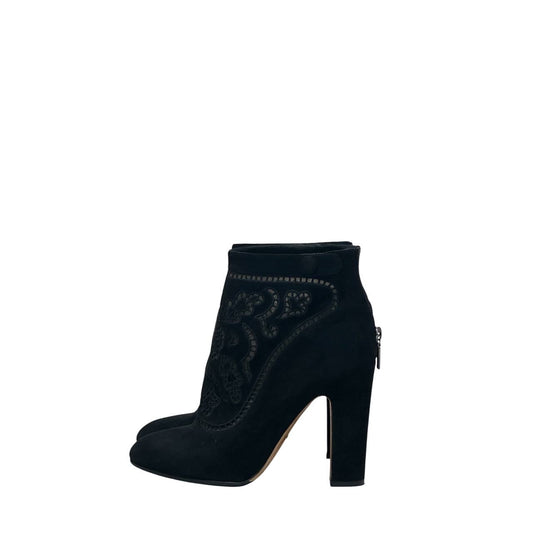 Gucci Black Suede Embroidered Ankle Boots EU 37 Pre-owned