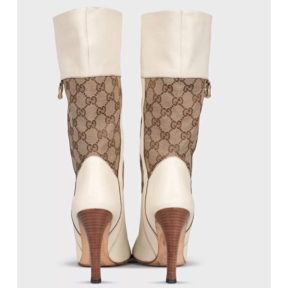Gucci White Textile & Leather Ankle Boots - Size 37.5 Pre-owned
