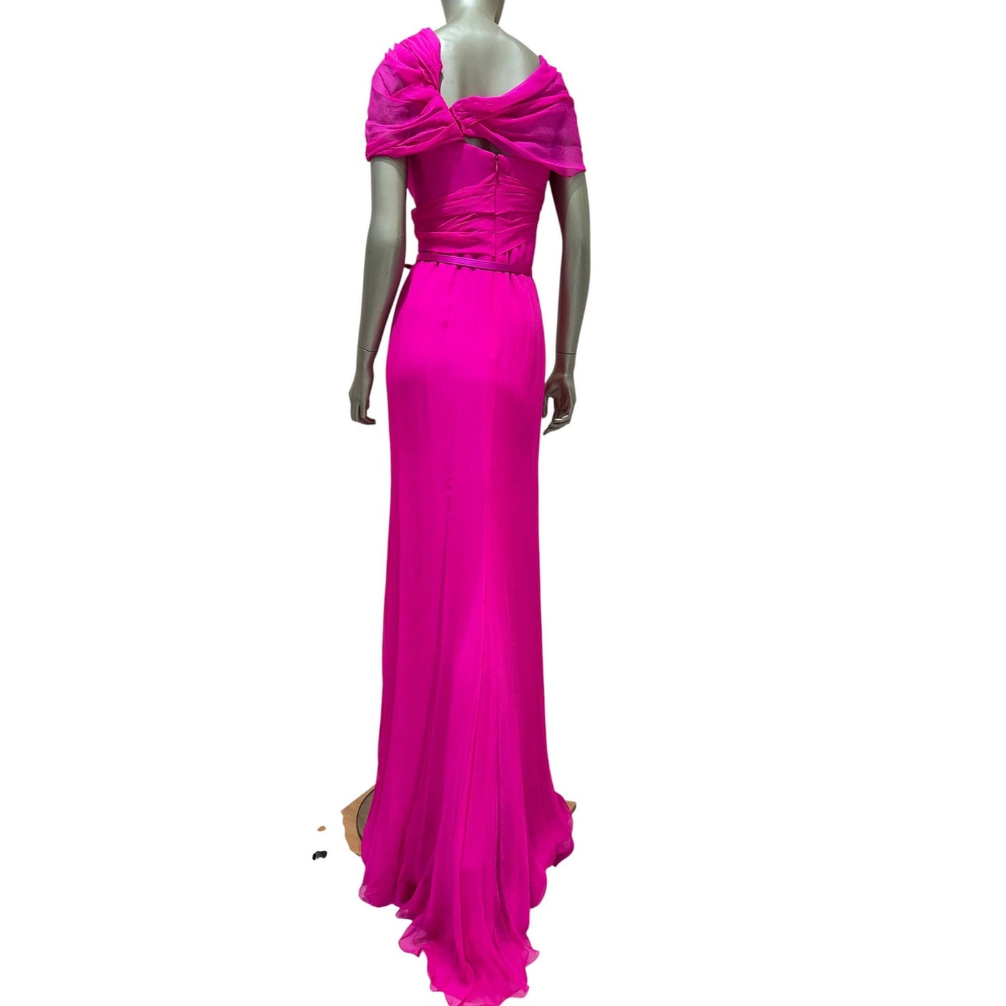 Oscar de la Renta Fuchsia Silk Draped Evening Gown Dress Sz.4/S Pre-owned
