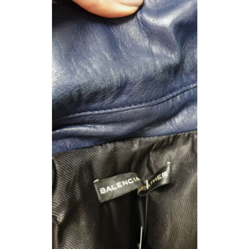 Balenciaga Navy Blue Leather Jacket Sz.36 Pre-owned