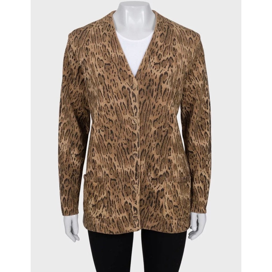 Luxurious Saint Laurent Animal Print Wool Blend Cardigan XS Pre-owned