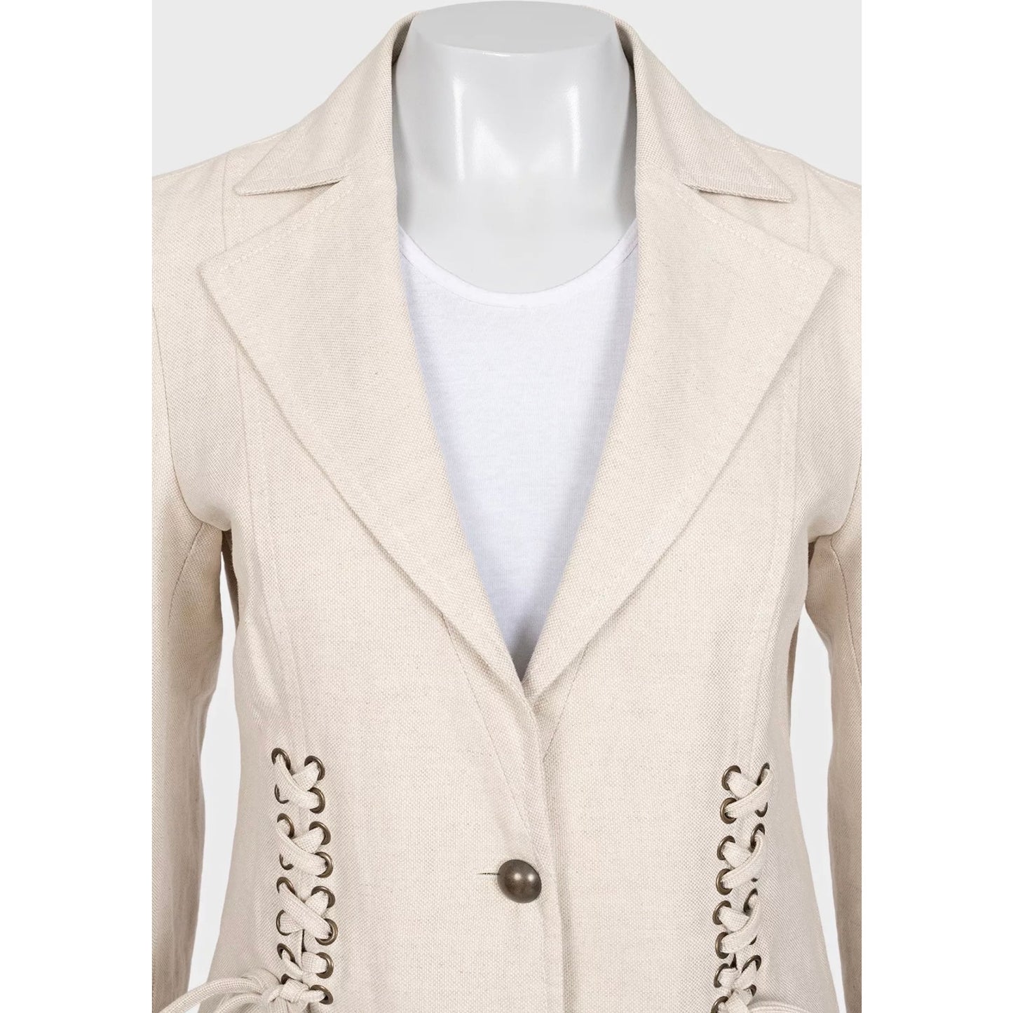 NWOT Valentino Roma Beige Cotton-Linen Shorts & Jacket Set Sz.40 Pre-owned