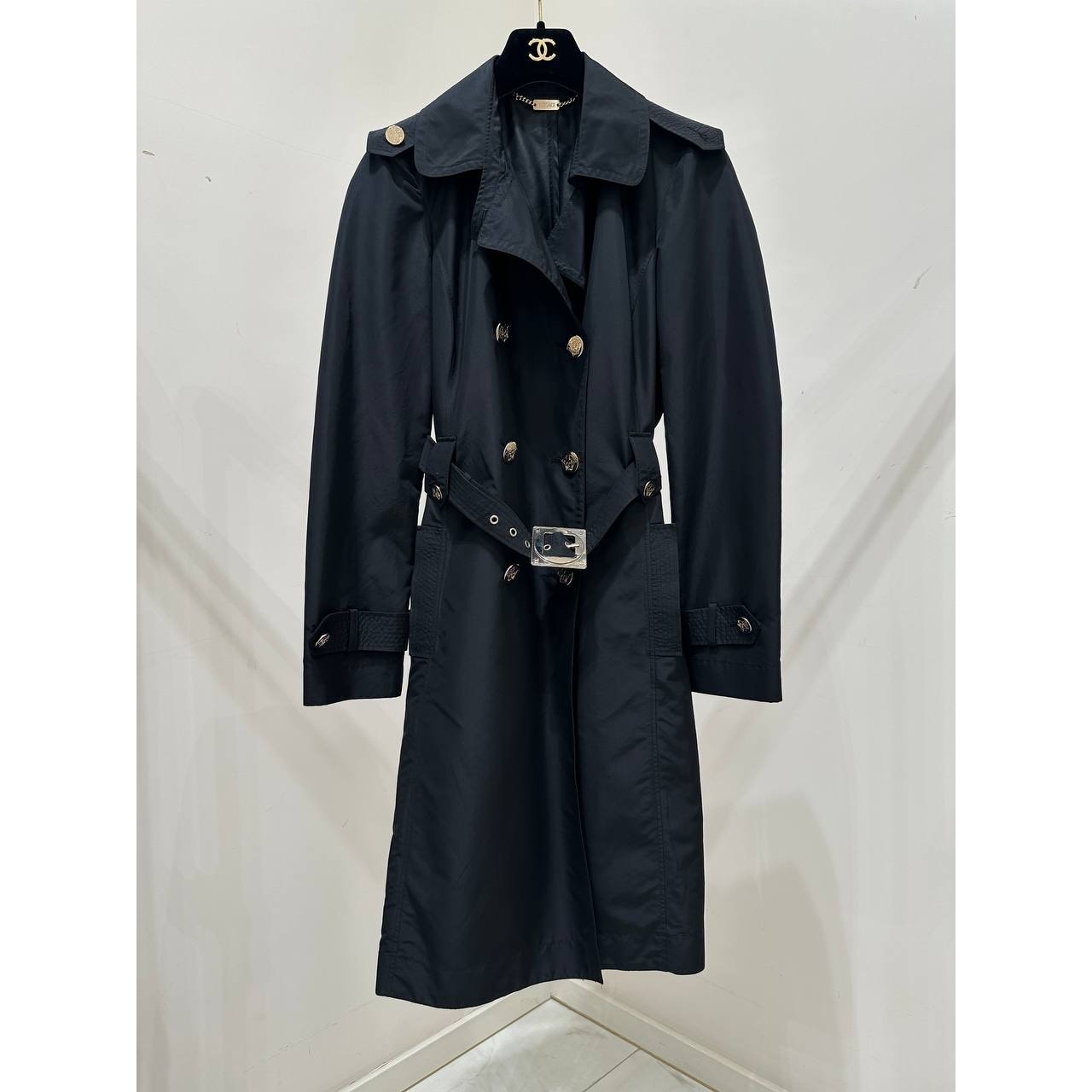 Vintage Versace Black Medusa Trench Coat Sz.40 Pre-owned