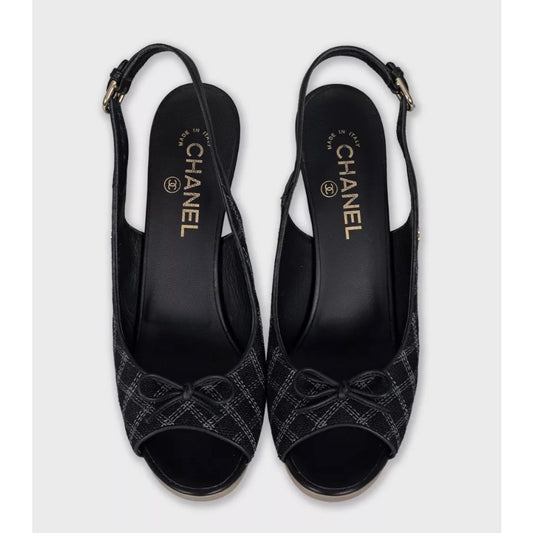 Chanel Black Textile Slingbacks Size 39.5 pre-owned