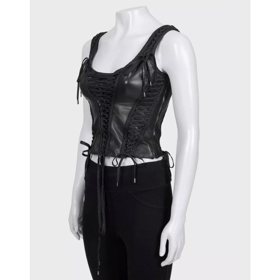 Christian Dior Vintage Black Lambskin Leather Top Sz.38 Pre-owned
