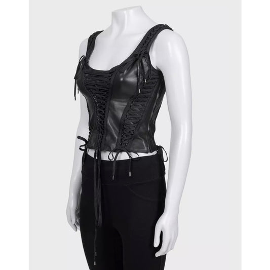 Christian Dior Vintage Black Lambskin Leather Top Sz.38 Pre-owned