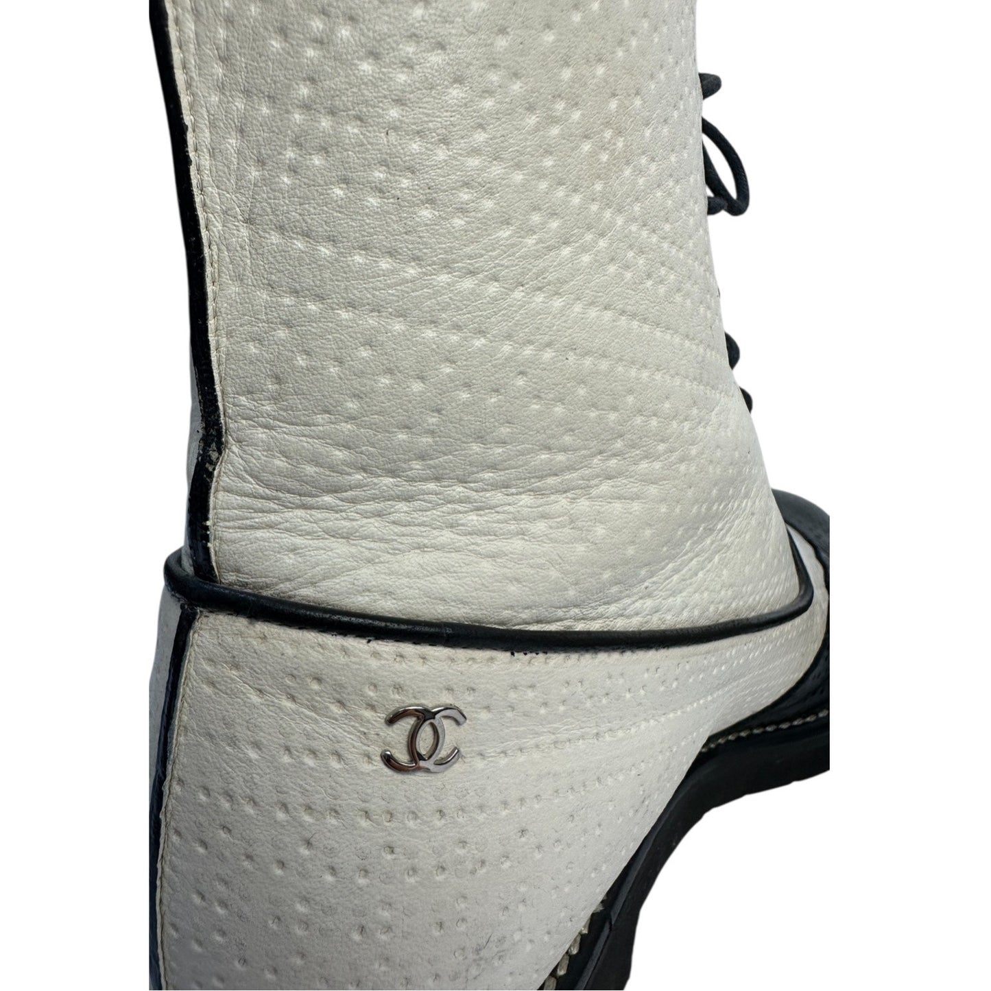 Authentic Chanel Black & Beige Combat Boots - Size 40 Pre-owned