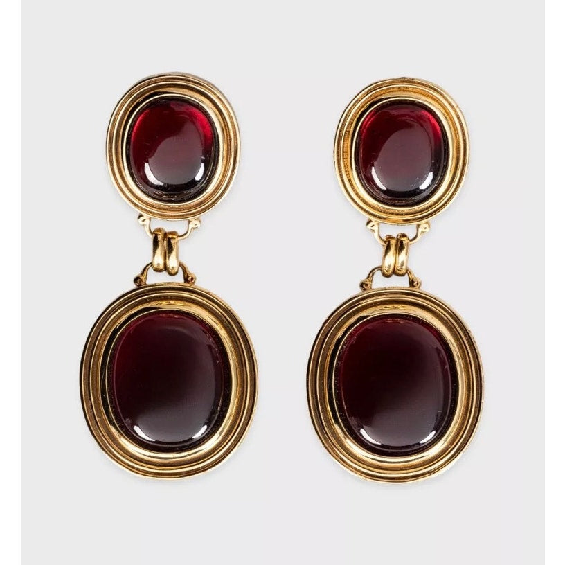 Saint Laurent Elegant Gold Drop Clip-On Statement Earrings pre-owned