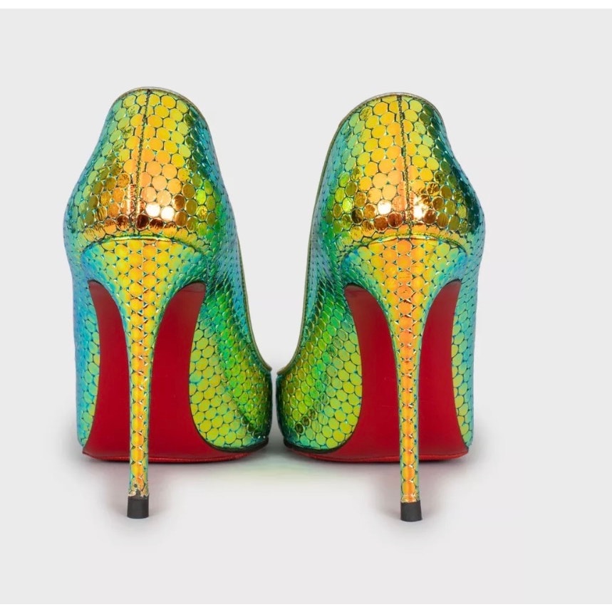 Christian Louboutin Pigalle Green Leather Pumps Sz.37 pre-owned