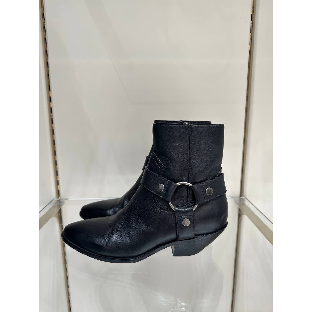 Saint Laurent Black Leather Texan Ankle Boots Sz.37 pre-owned