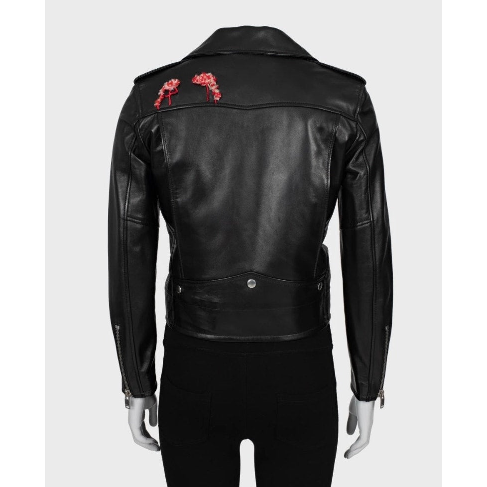 Saint Laurent Cropped Embroidered Leather Jacket Sz.38 M Pre-owned