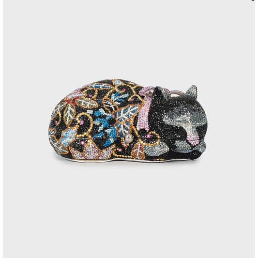 Judith Leiber Crystal Cat Minaudière Clutch Pre-owned