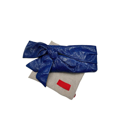 Valentino Garavani Blue Snakeskin Print Lambskin Clutch Bow Bag pre-owned