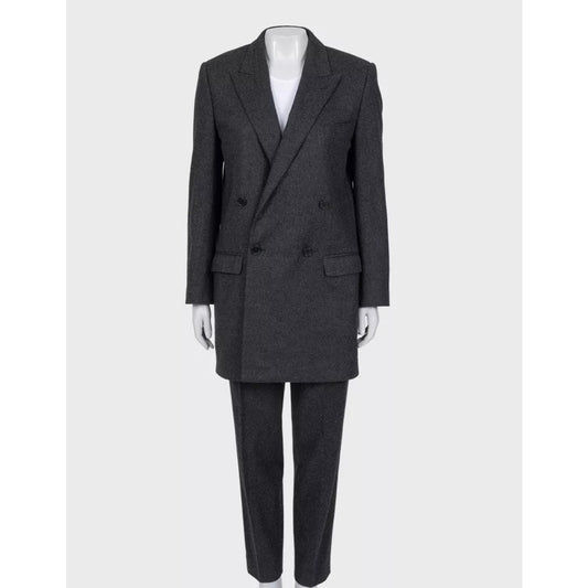 Celine Gray Wool Suit: Dbl-Breasted Jacket & Tapered Pants Sz/36 Pre-owned