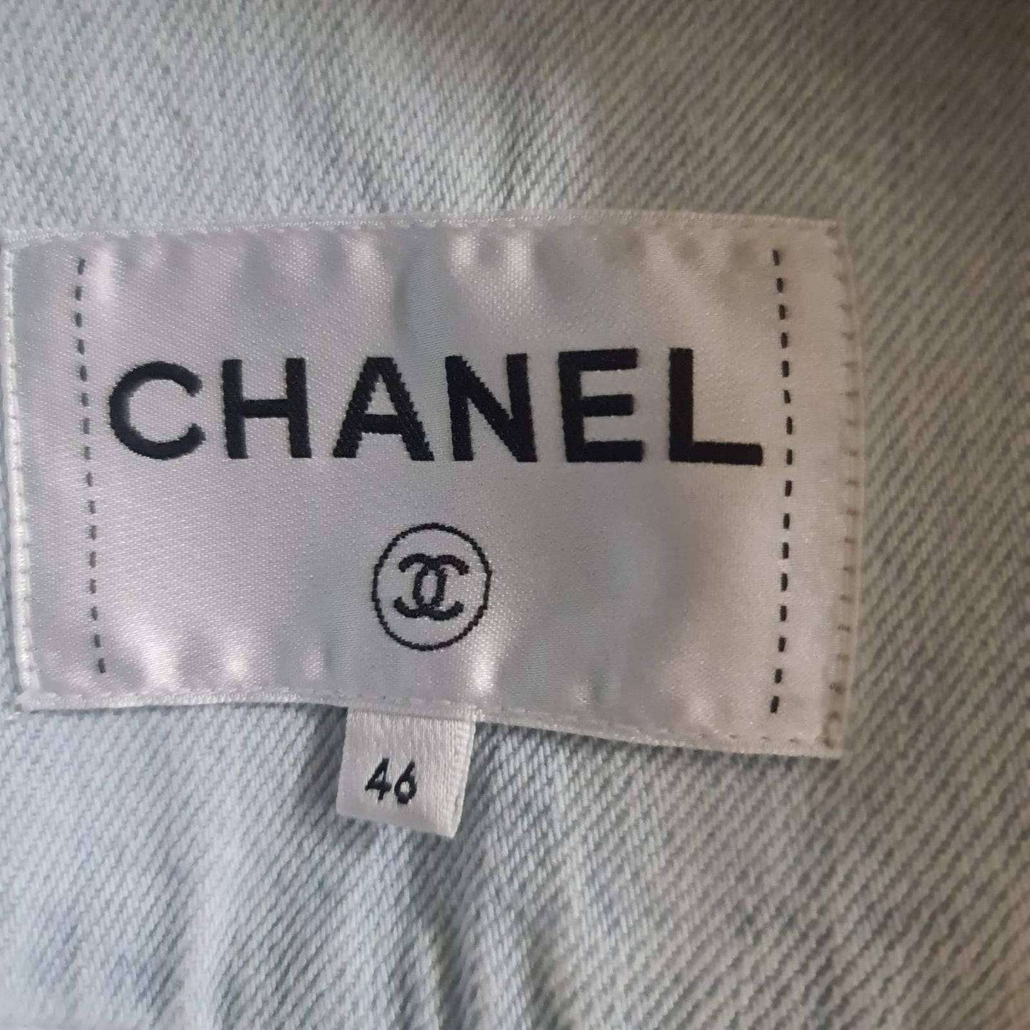 Chanel 2018 Striped Denim Jacket, Size 46 Pre-owned