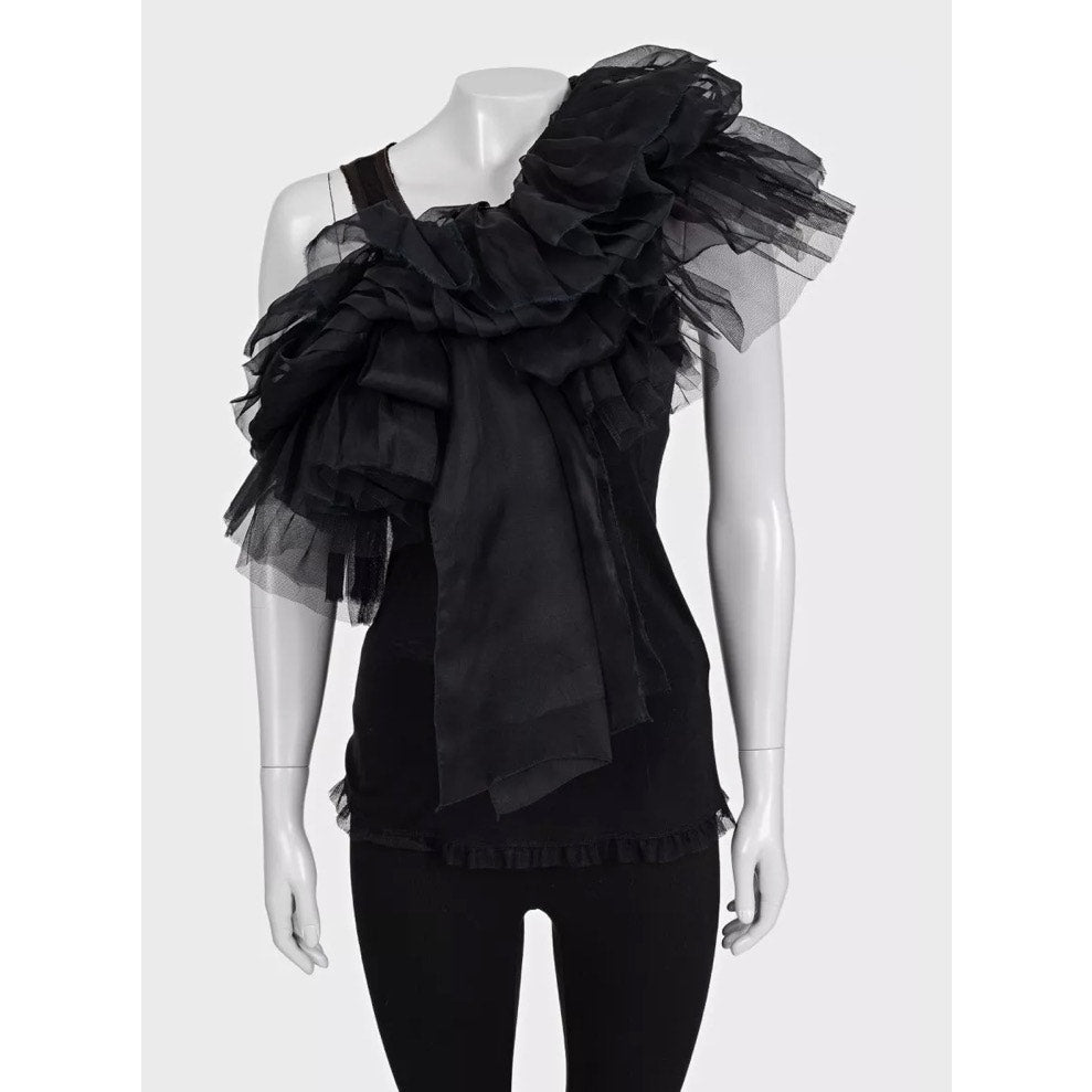 Valentino Black Ruffle Mesh Tank Top - US 6 / M Pre-owned
