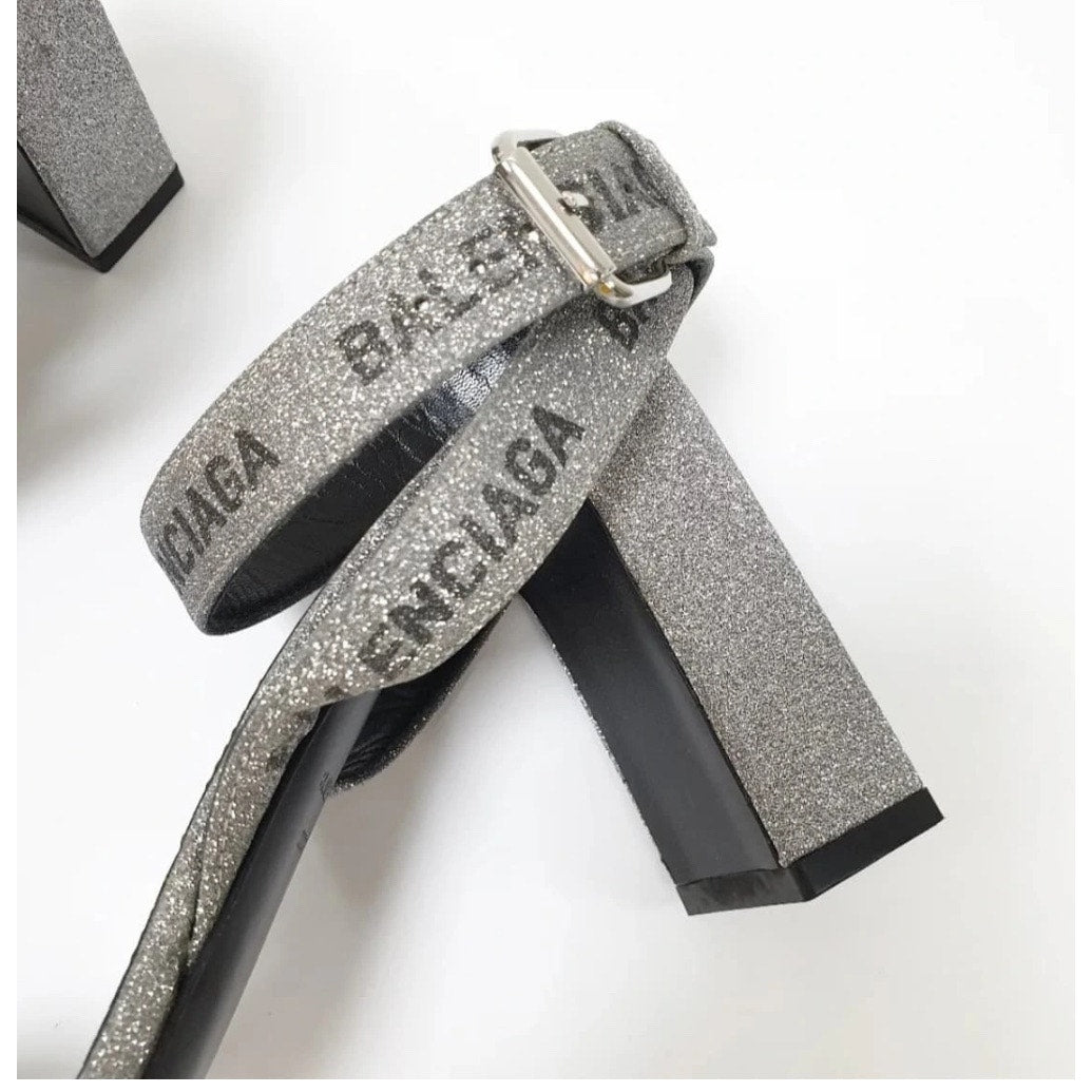 Balenciaga Round Glitter Logo Sandals Sz.38 Pre-owned
