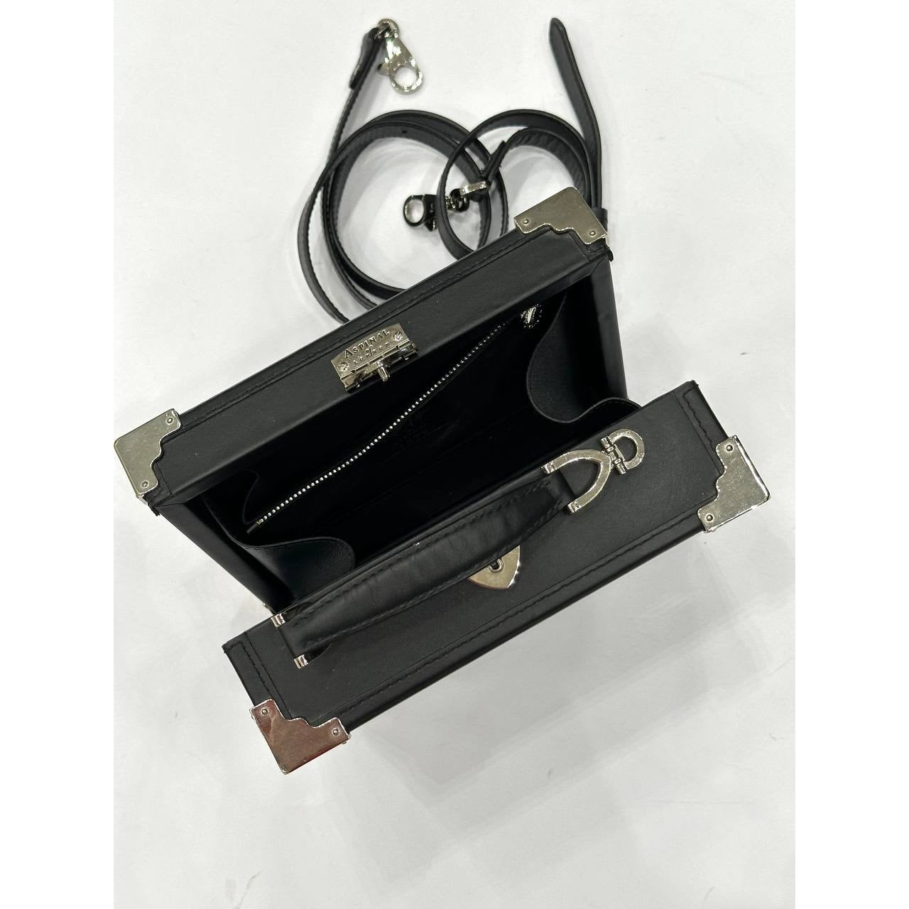 Aspinal of London Black Leather Mini Trunk Bag pre-owned