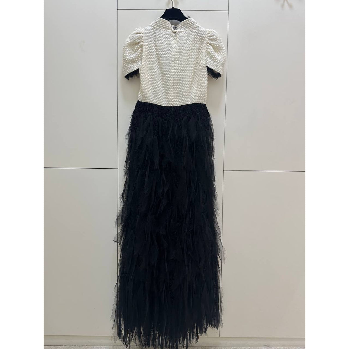Stunning Chanel 11A Black & Ivory Feather Maxi Dress Sz.38 Pre-owned