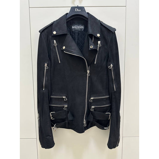 Balmain Paris Black Goatskin Leather Biker Jacket Sz.38 Pre-owned