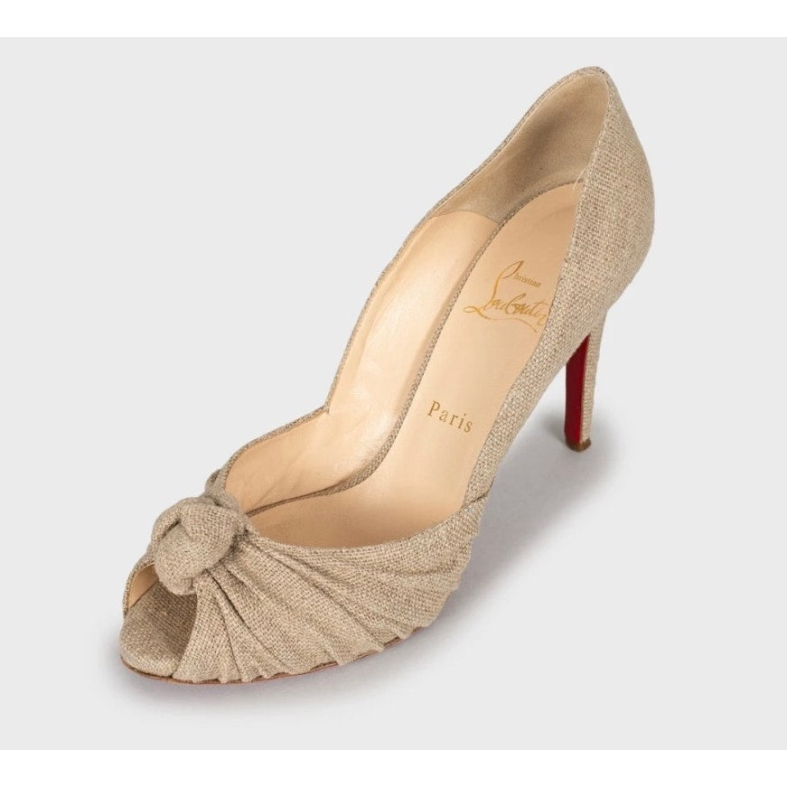 Christian Louboutin Beige Textile Open Toe Pumps 39.5 pre-owned